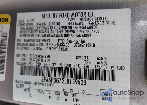 2020 Ford Fusion S from USA, damaged, VIN 3FA6P0G72LR159623